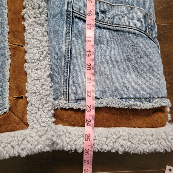 Free People Magnolia Denim Jacket Womens XS Sherpa Rustic Chore Coat Cozy - Picture 9 of 9